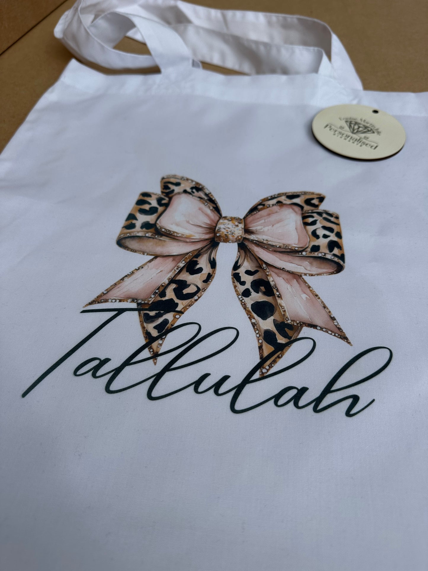 Personalised Leopard print bow tote bag