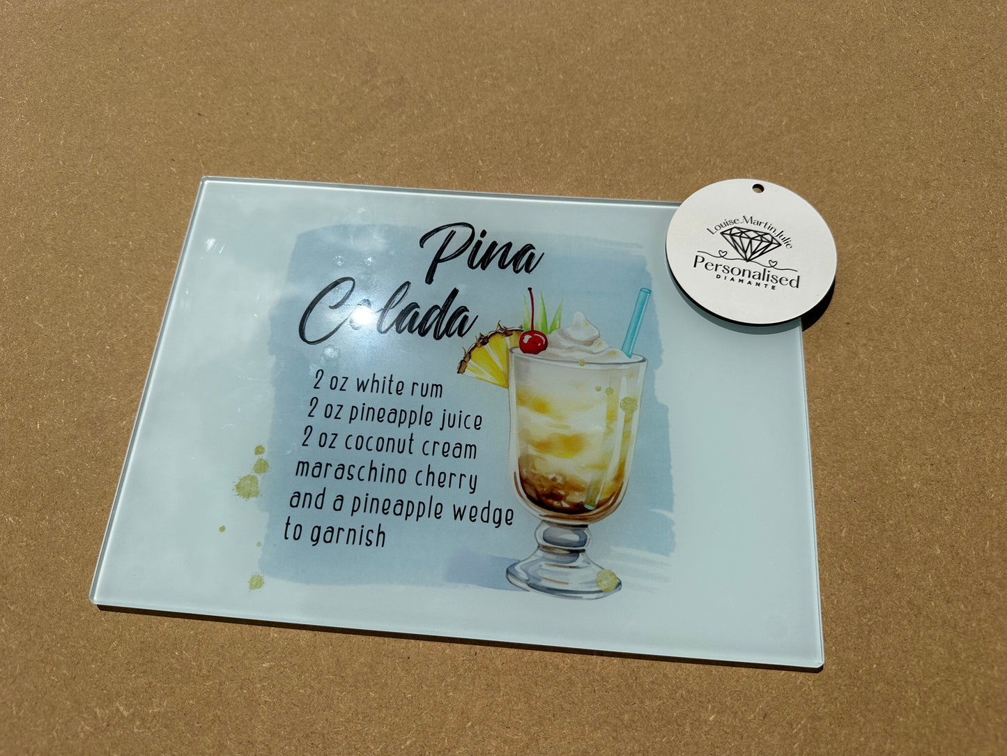 Pina colada Cocktail recipes glass cutting Chopping Board smooth A4