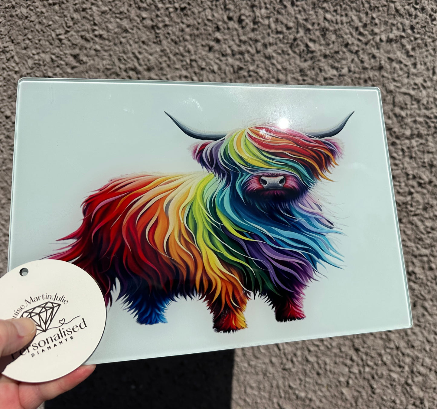 Abstract Highland cow glass chopping board A4