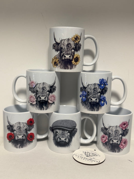 Highland cow mug floral design's