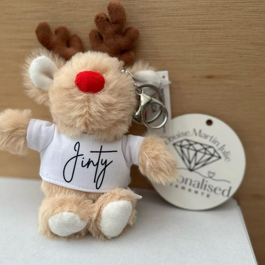 Reindeer teddy keyring personalised