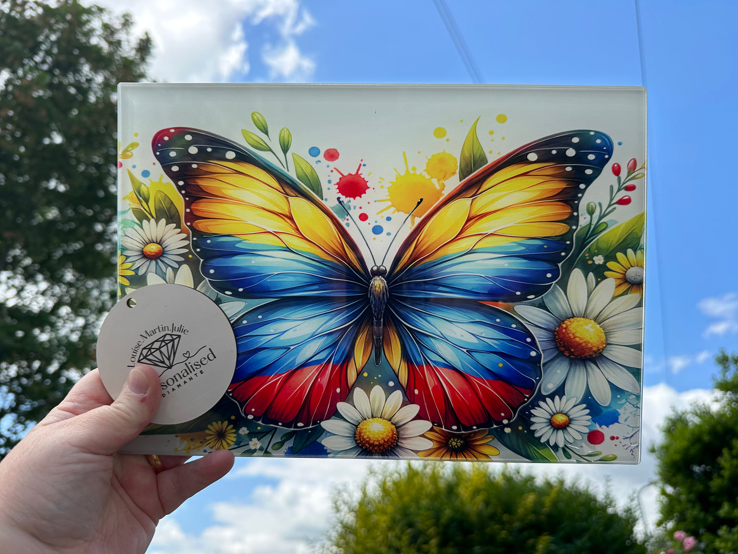 Butterfly vibrant colours A4 glass copping board