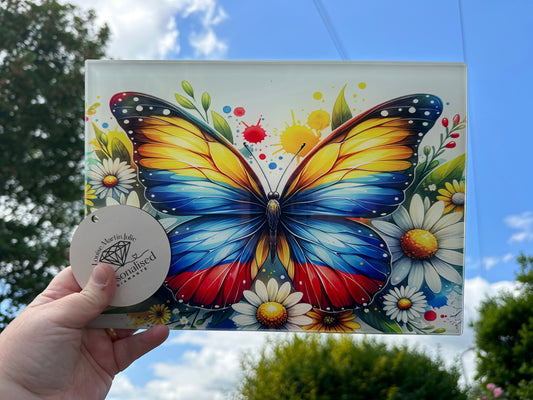 Butterfly vibrant colours A4 glass copping board