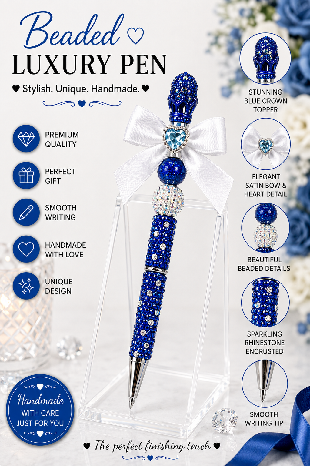 Luxury Blue sparkling bow pen