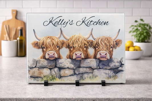 Highland cow glass chopping board  A4 OR A3