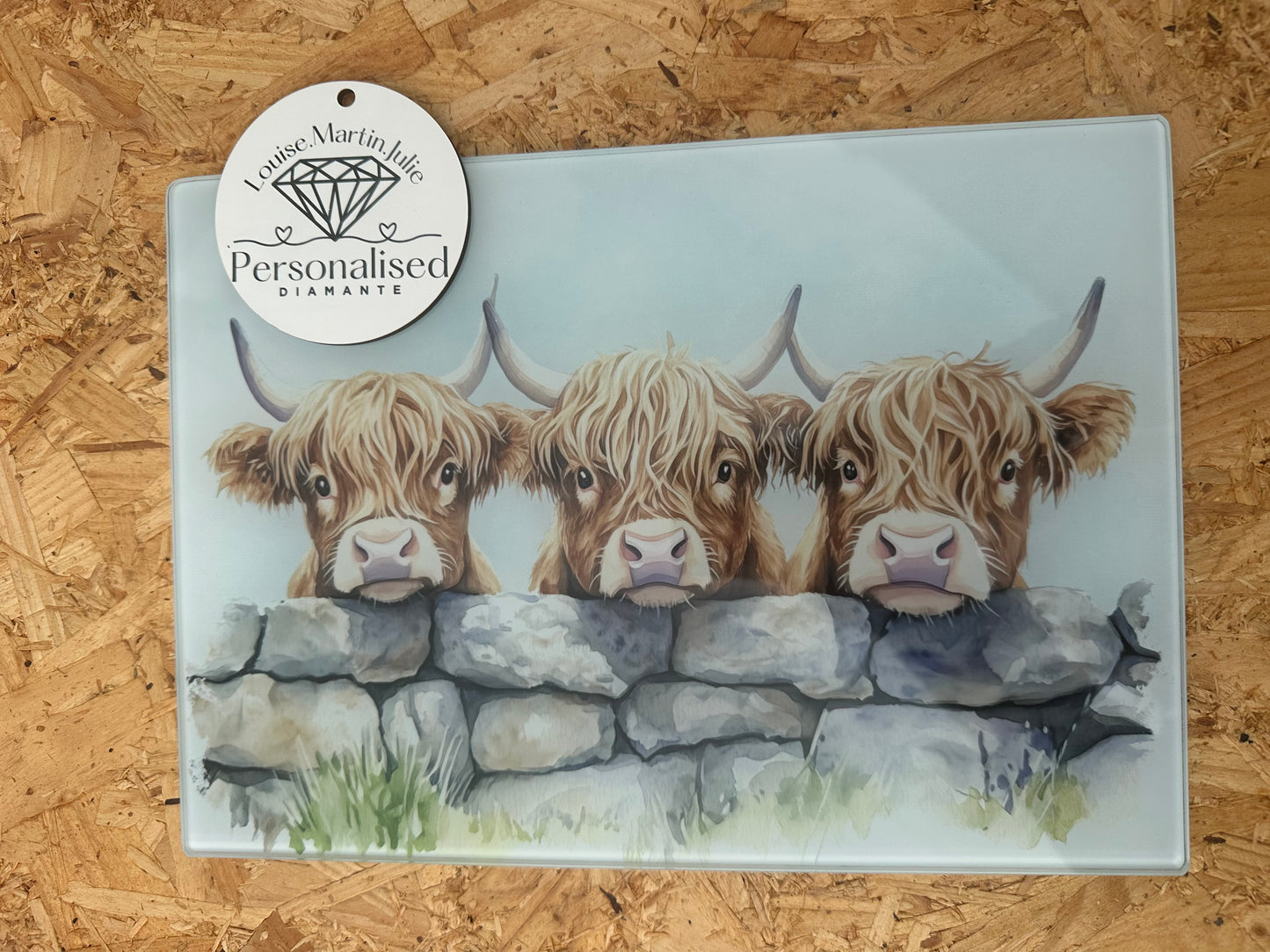 Highland cow glass chopping board  A4 OR A3