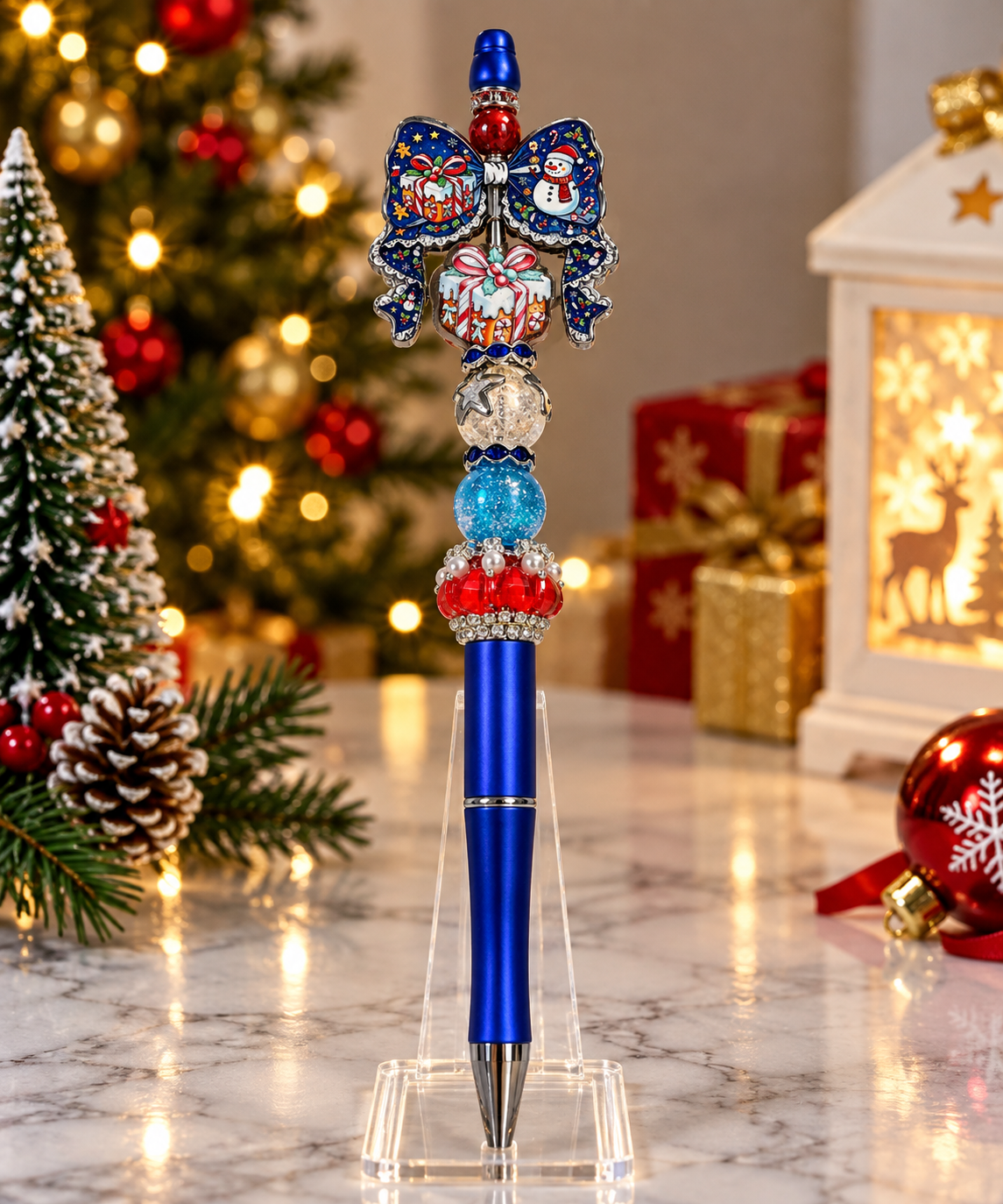 Snowman christmas bow bead pen