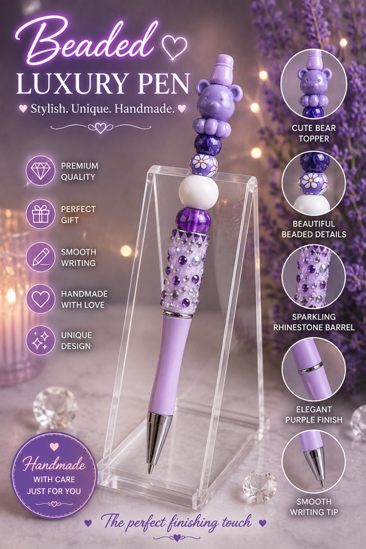 Lilac  Bear sparkly  Bead pen