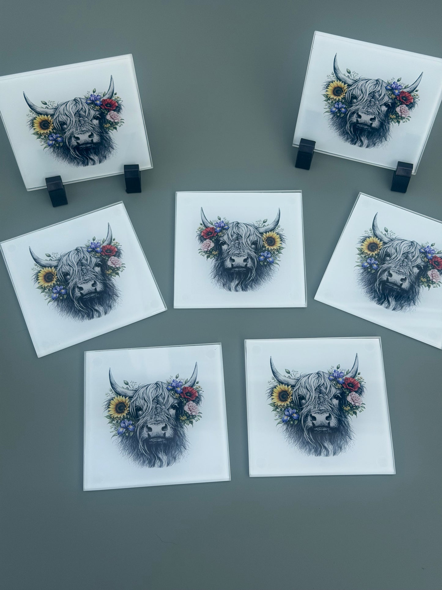 Highland cow glass coaster