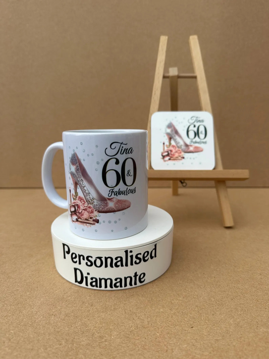 60 th birthday mug and coaster set