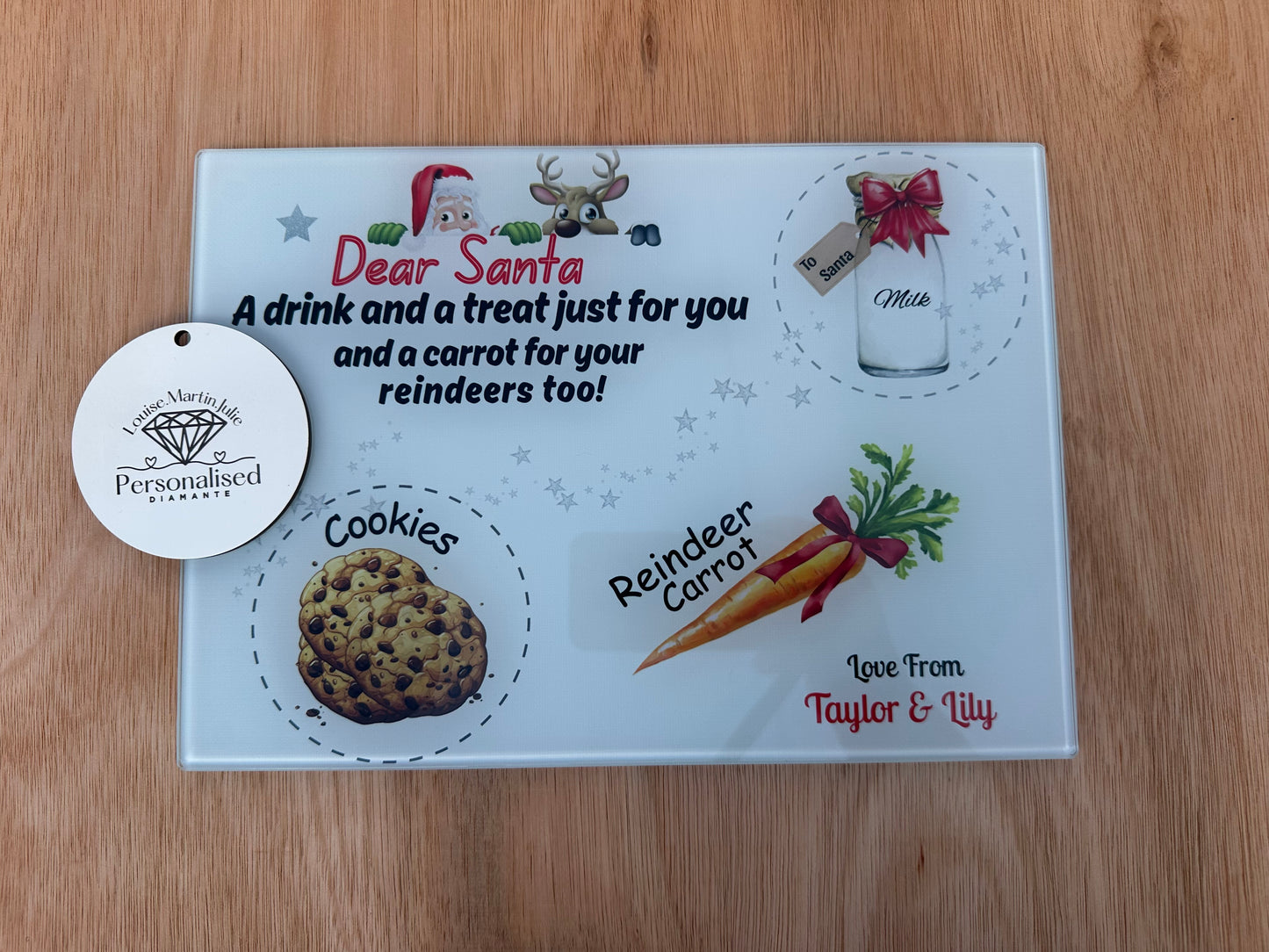 Personalised Christmas Santa treat board personalised Christmas plate, A4 glass board