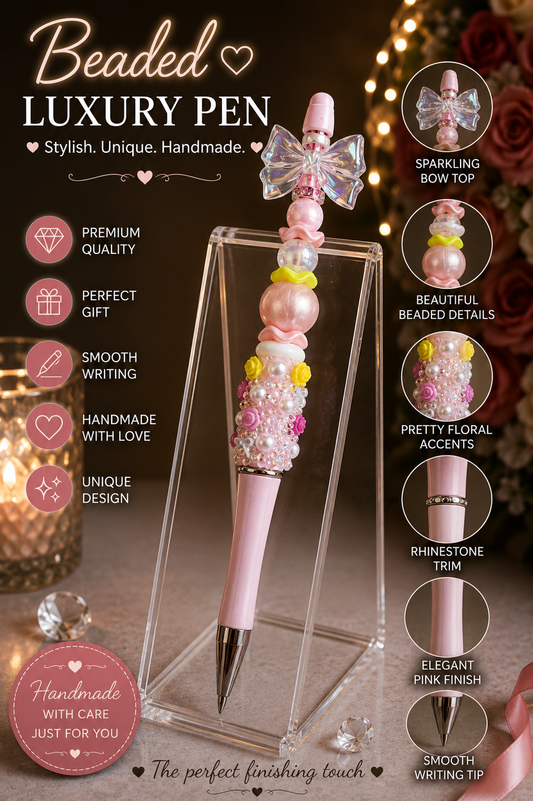 Bow pink  bead pen