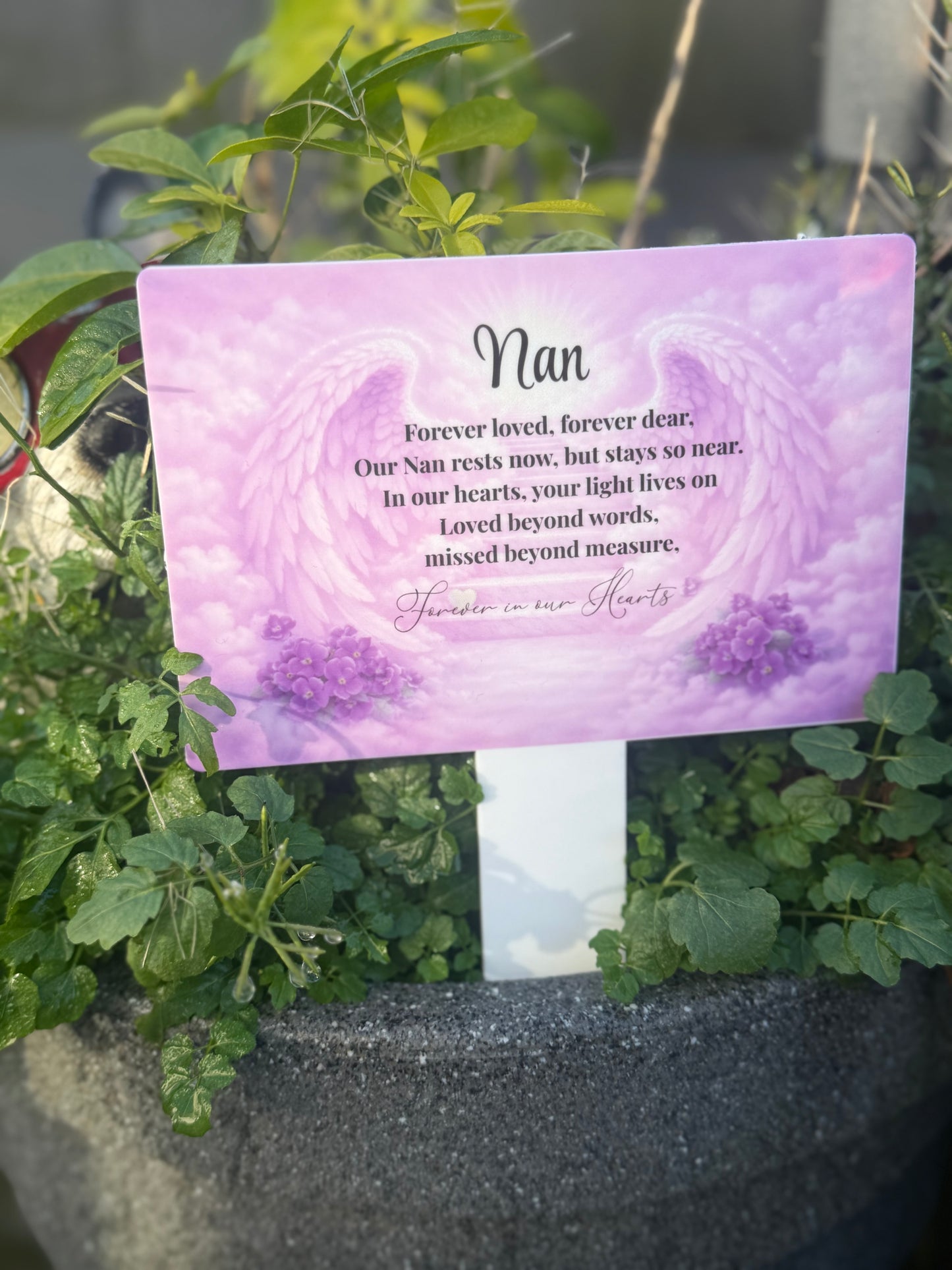Personalised Memorial Grave Marker angel wings Nan, mum, auntie, ect