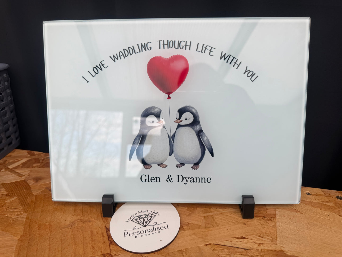 Penguin glass chopping board A4