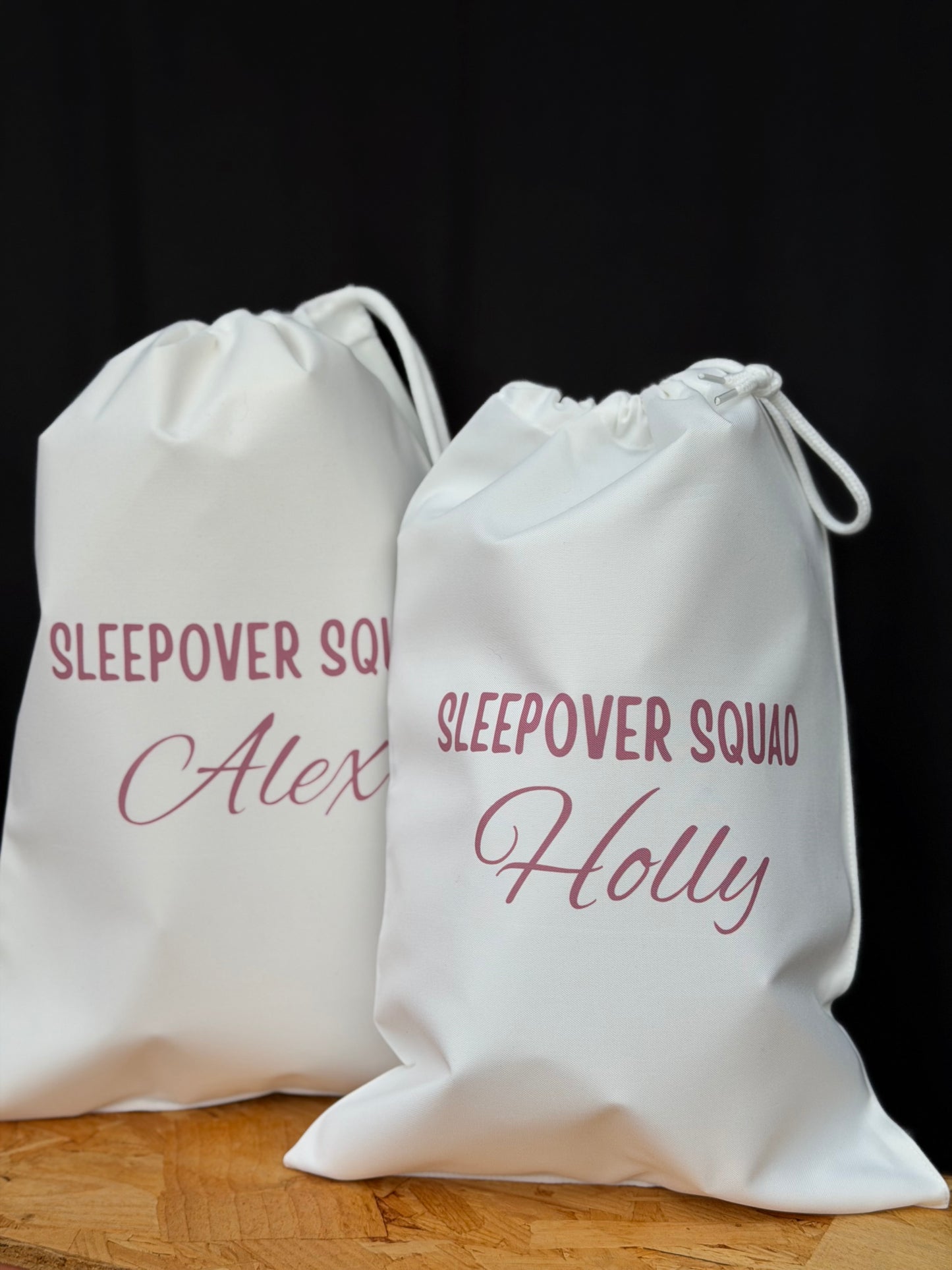 Personalised Sleepover Squad Drawstring Bag: Pamper Party Favour
