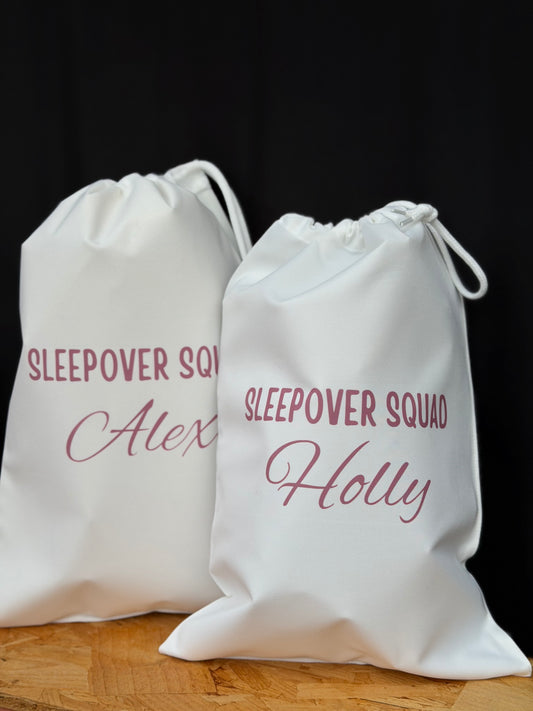 Personalised Sleepover Squad Drawstring Bag: Pamper Party Favour
