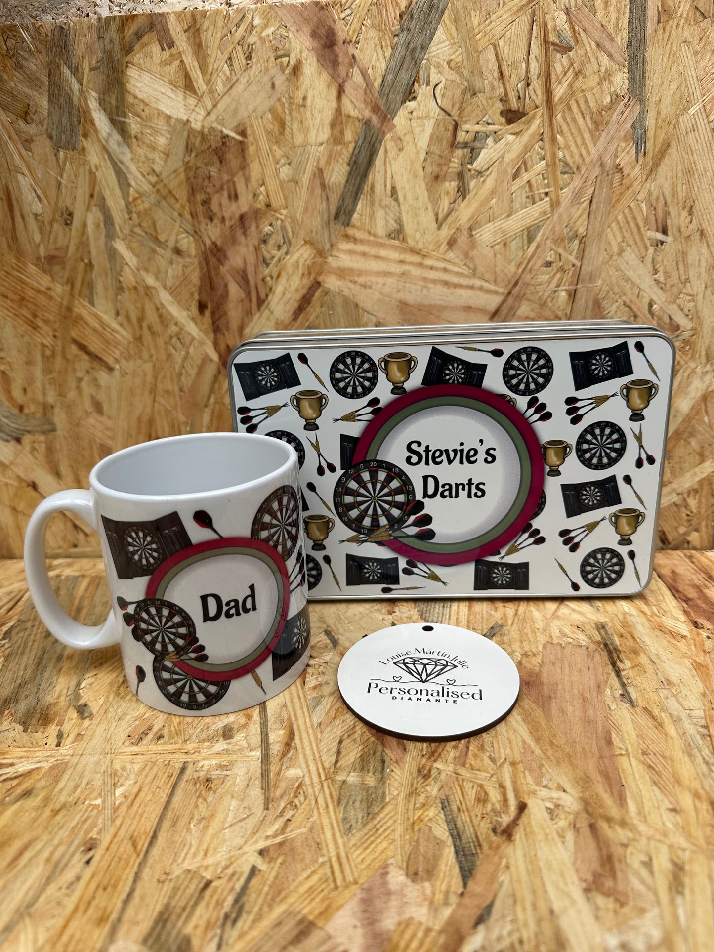 Personalised Darts tin with or with out matching mug