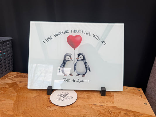 Penguin glass chopping board A4