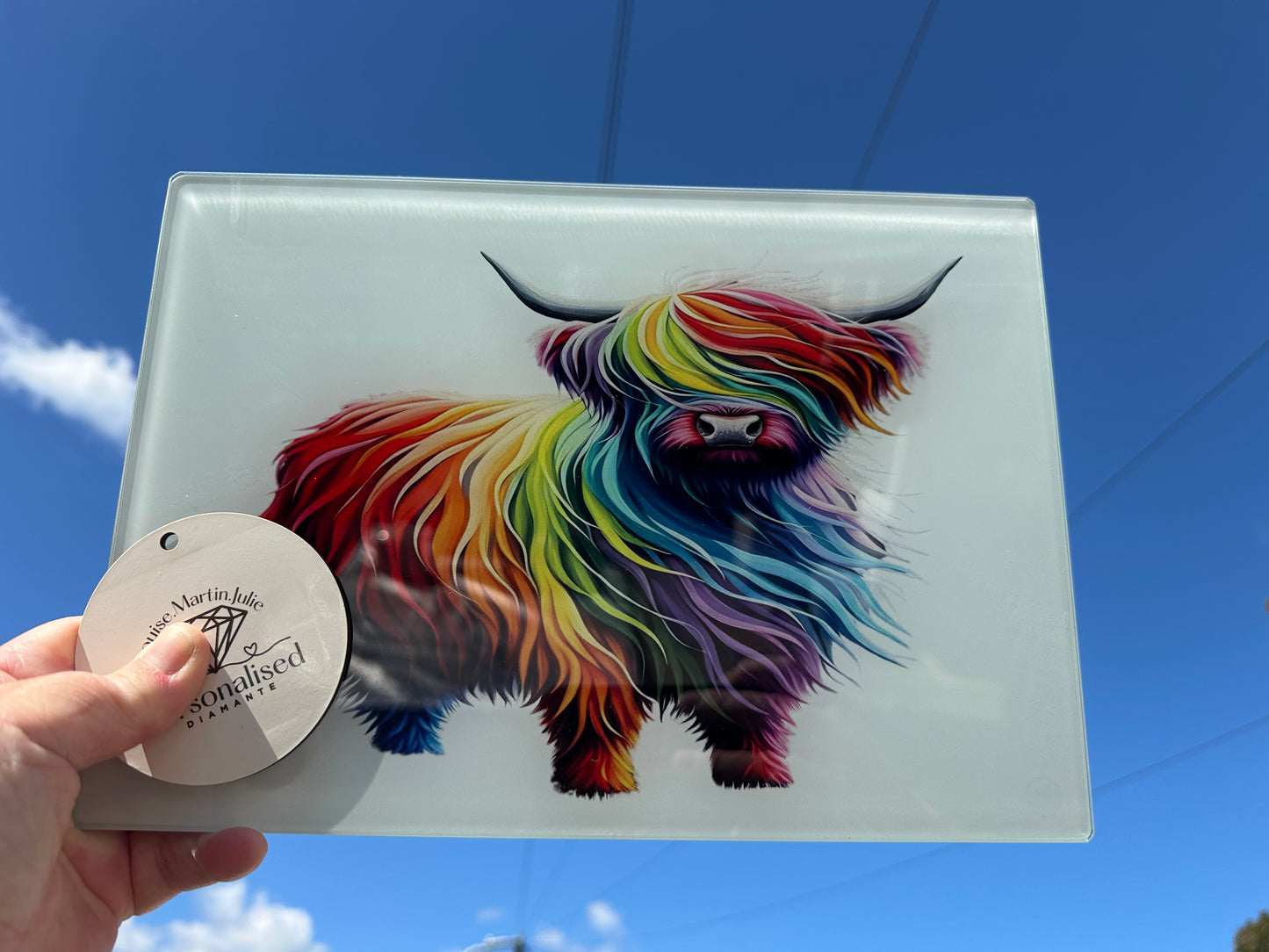 Abstract Highland cow glass chopping board A4