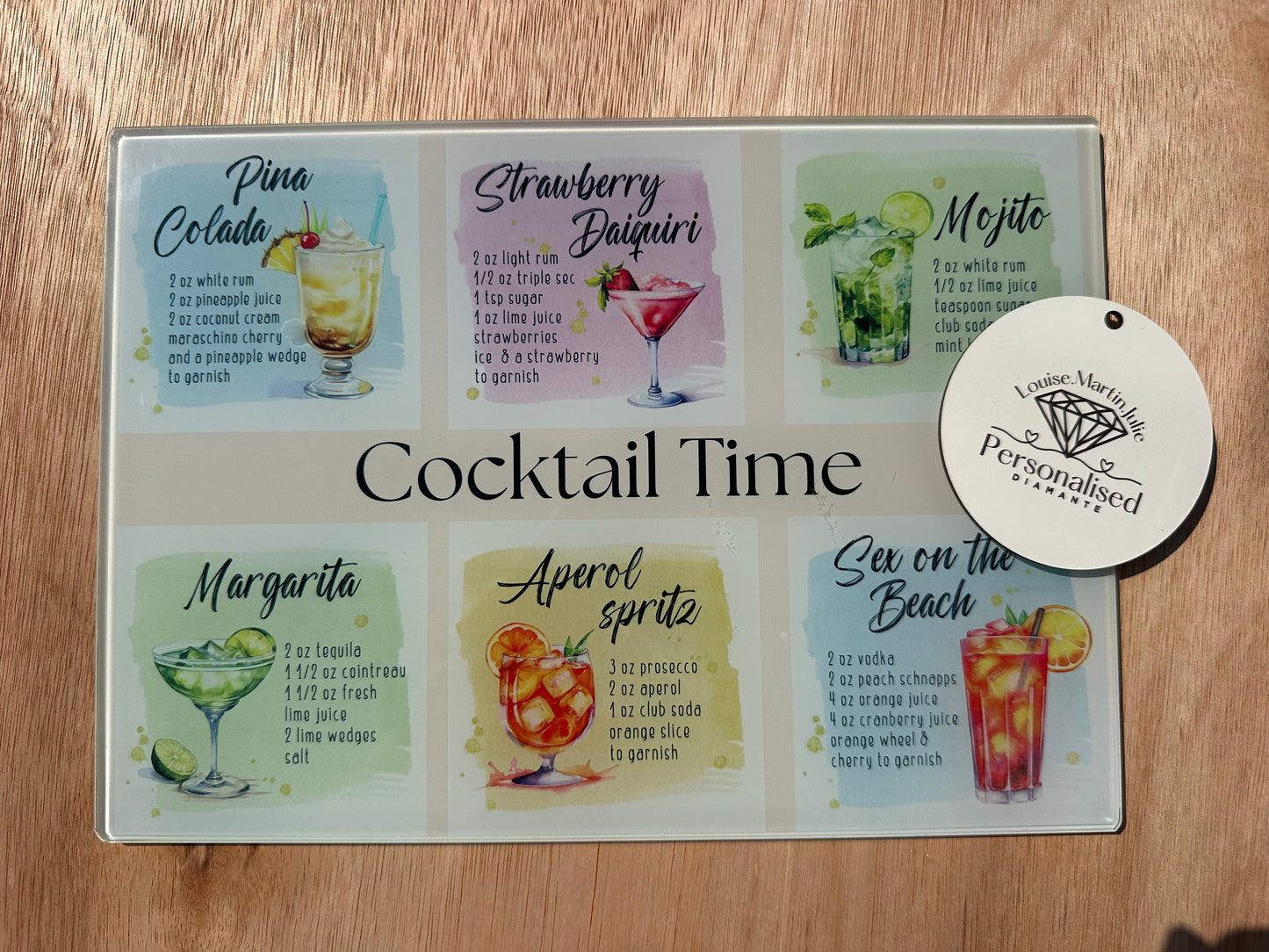 Cocktail recipes glass cutting Chopping Board A4