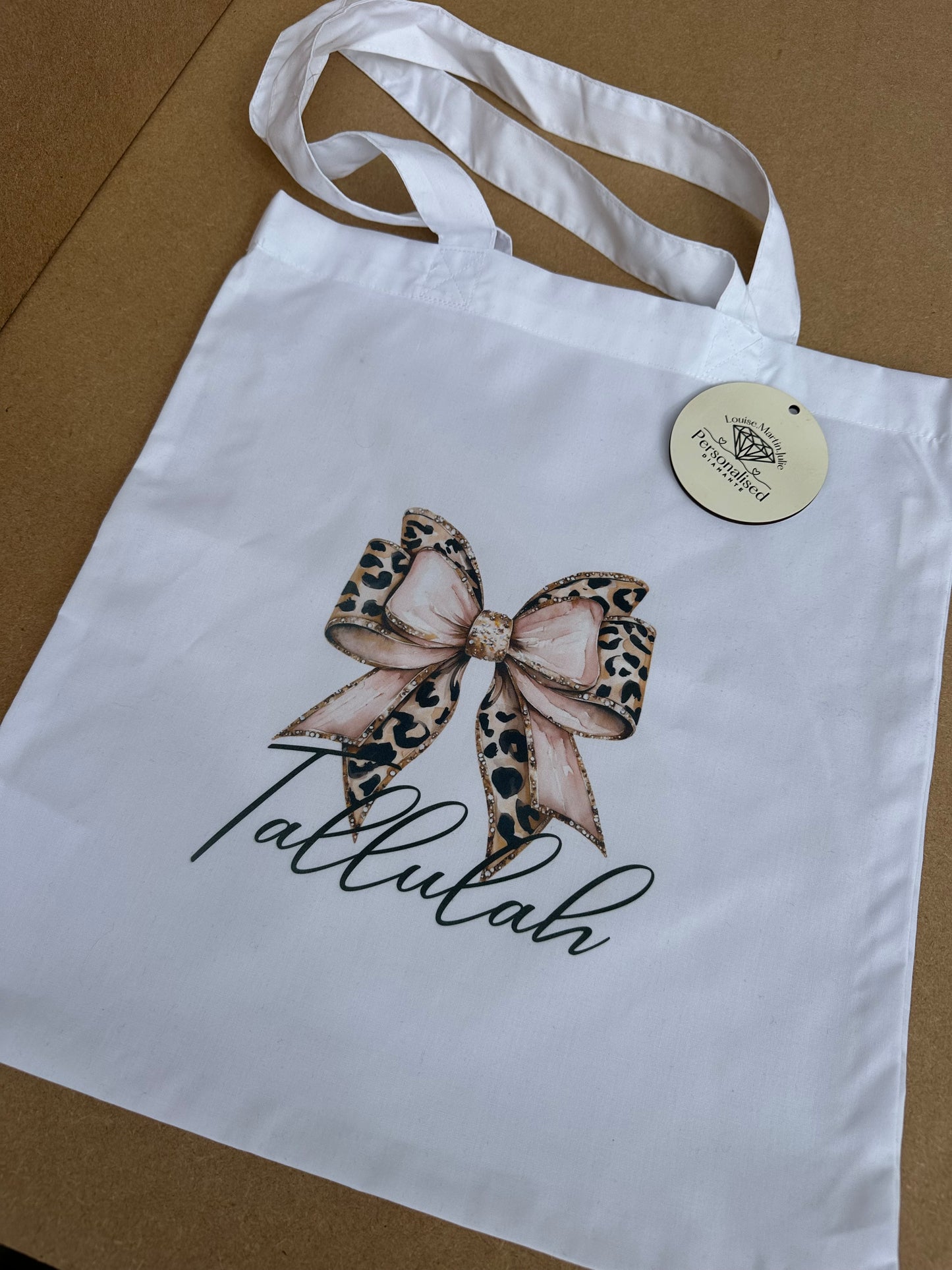 Personalised Leopard print bow tote bag