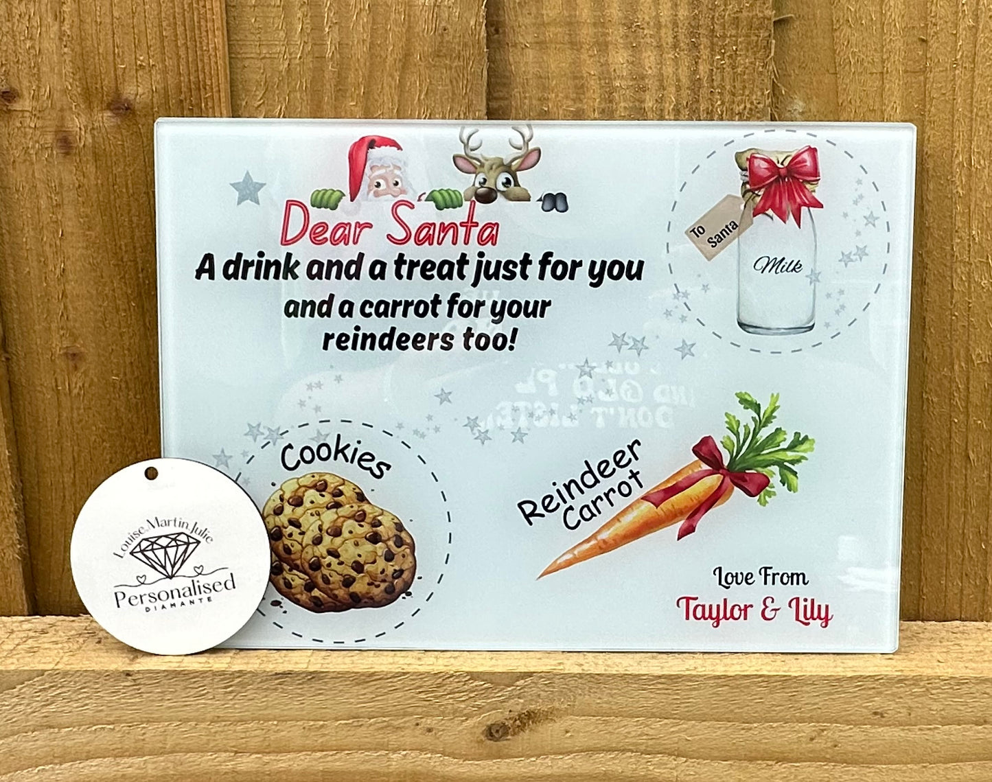 Personalised Christmas Santa treat board personalised Christmas plate, A4 glass board