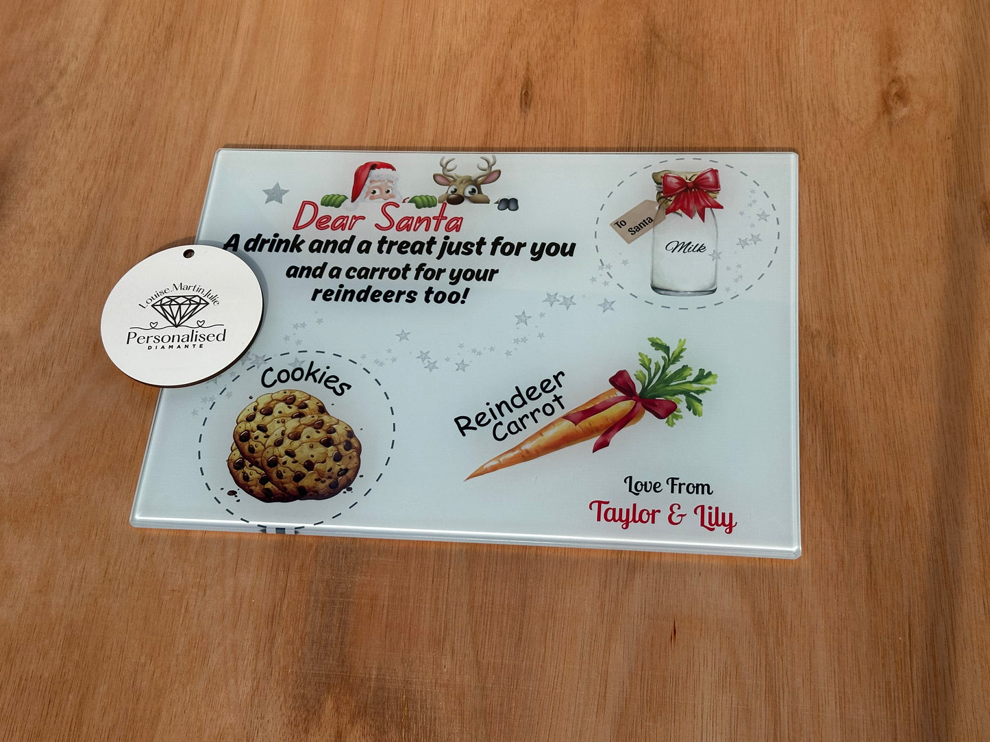 Personalised Christmas Santa treat board personalised Christmas plate, A4 glass board