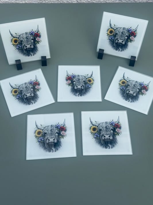 Highland cow glass coaster