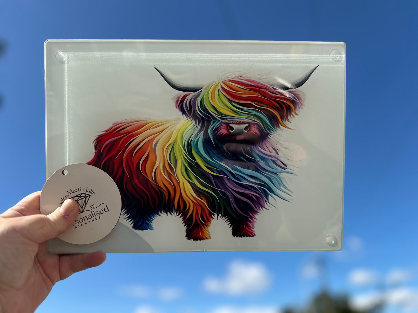 Abstract Highland cow glass chopping board A4