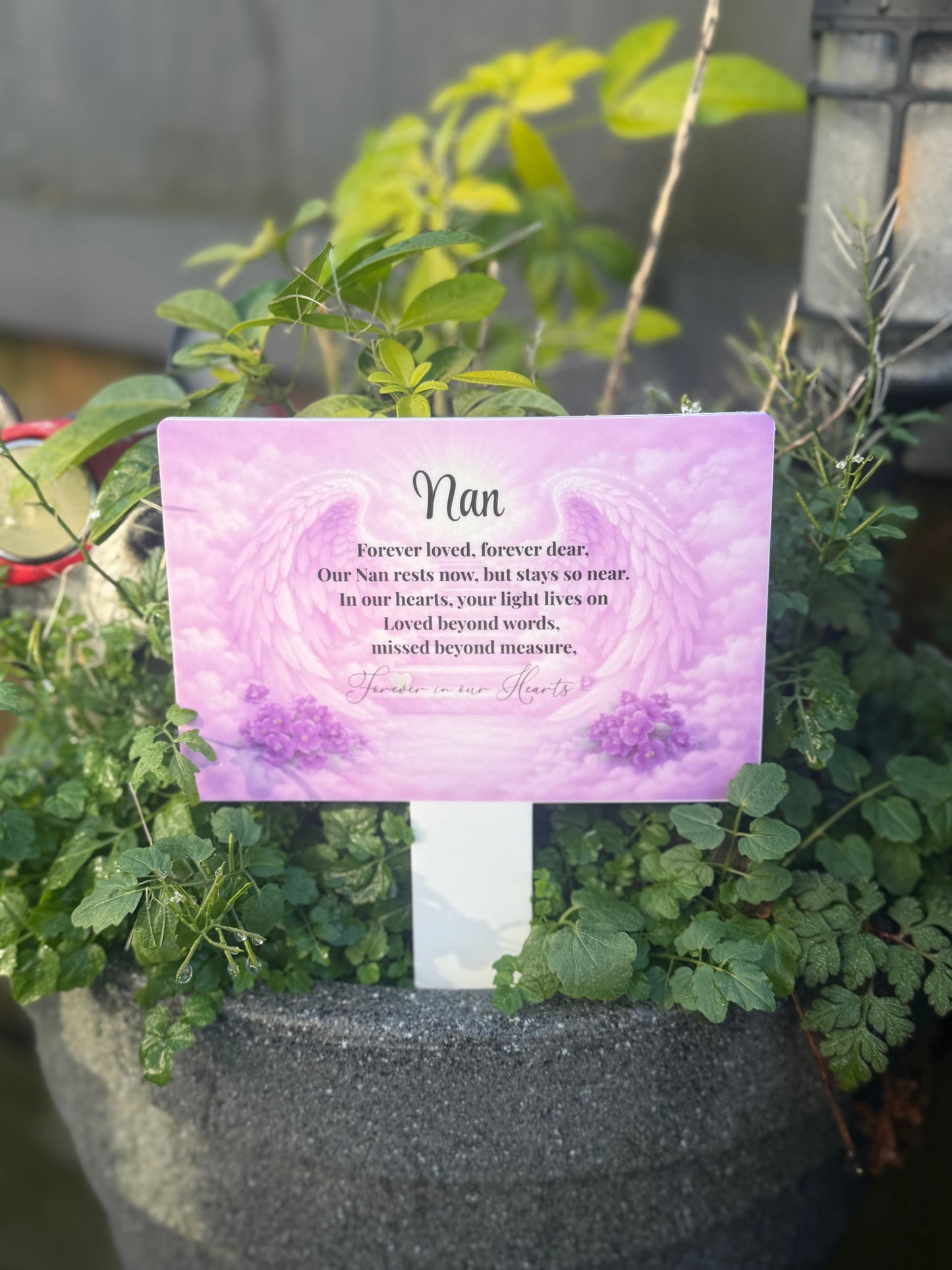 Personalised Memorial Grave Marker angel wings Nan, mum, auntie, ect