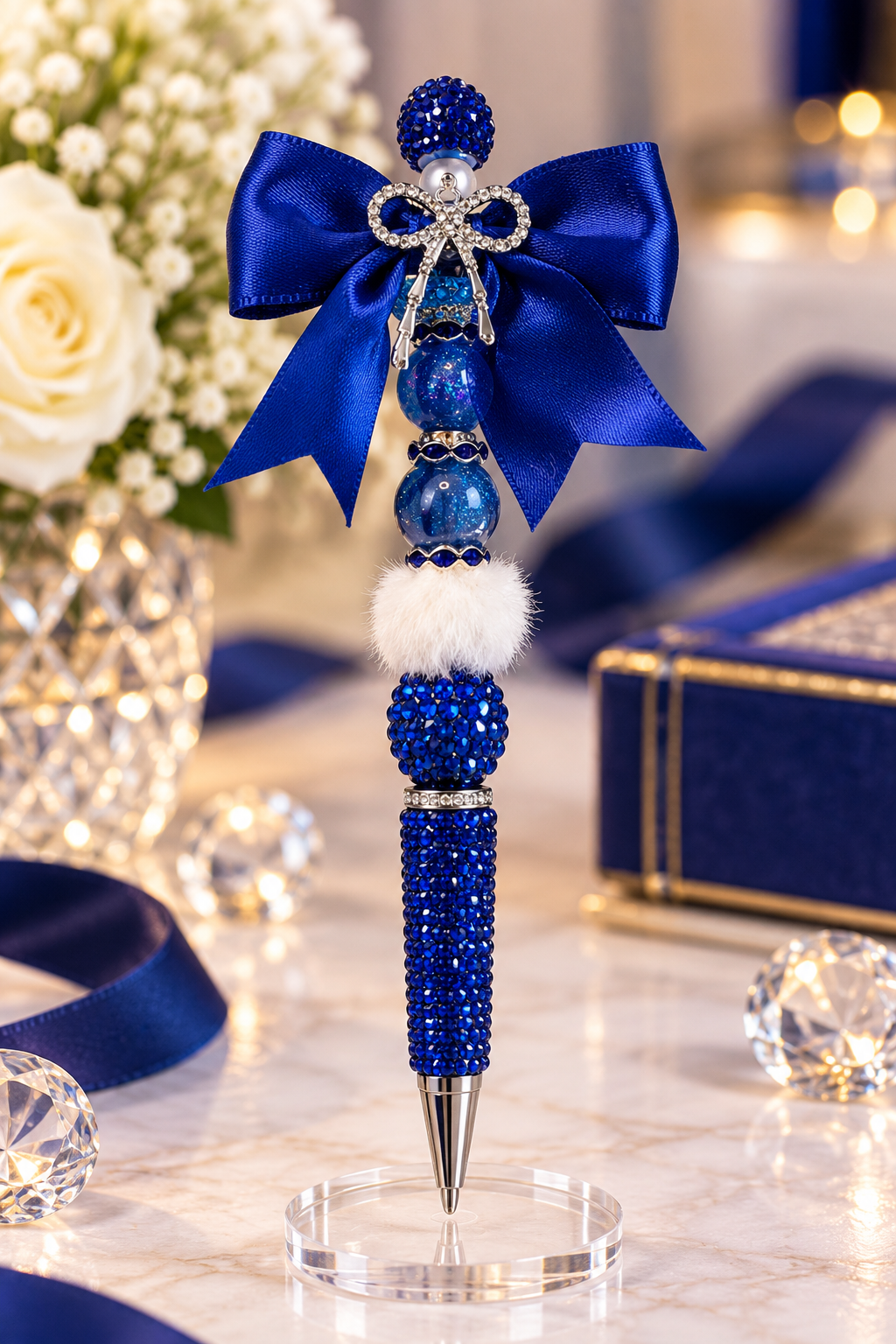 Luxury Blue bow sparkling bow pen