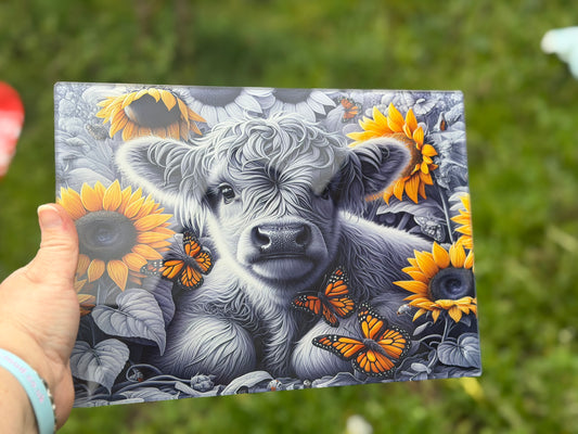 Highland cow A4 or A3 glass chopping board