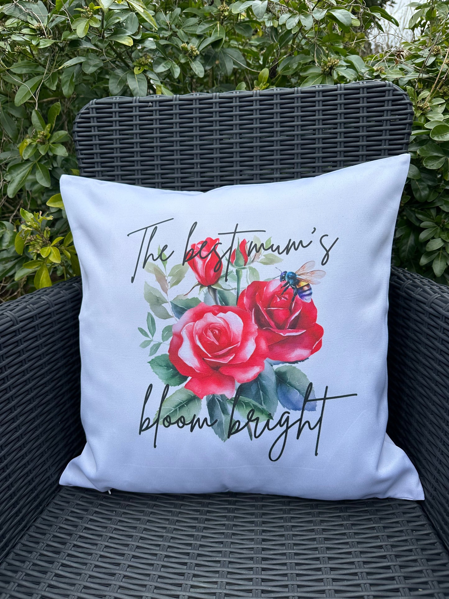 Mothers day cushion cover floral rose with a bumble bee (45x45cm)
