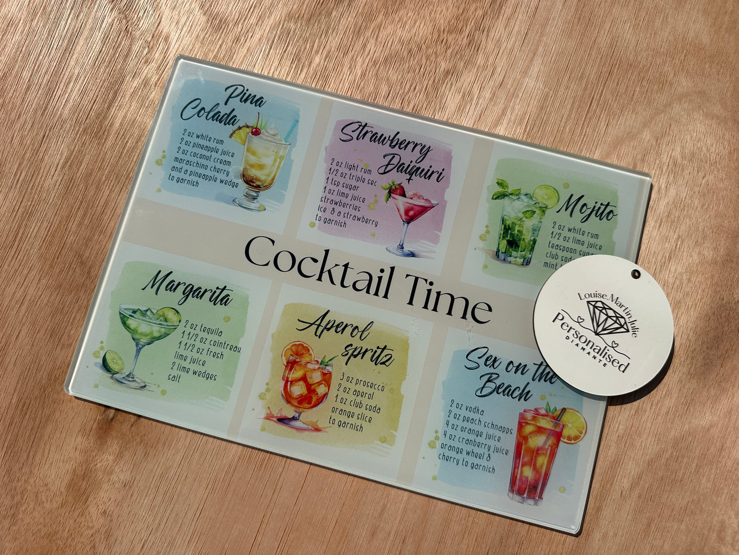Cocktail recipes glass cutting Chopping Board A4