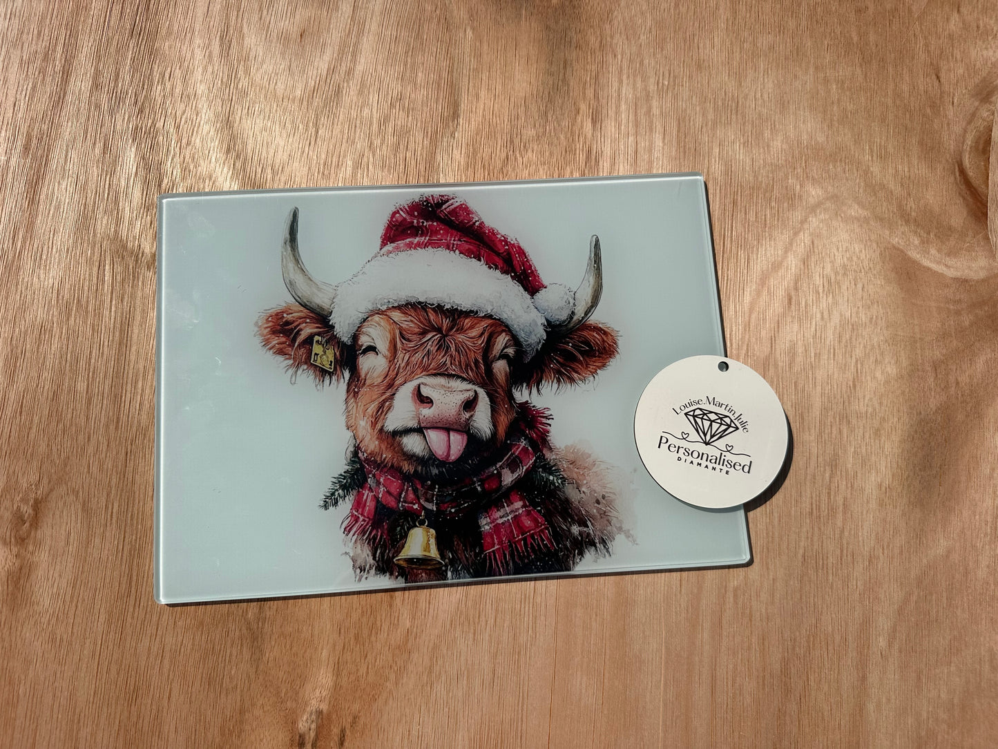 Christmas Highland cow A4 chopping board ￼