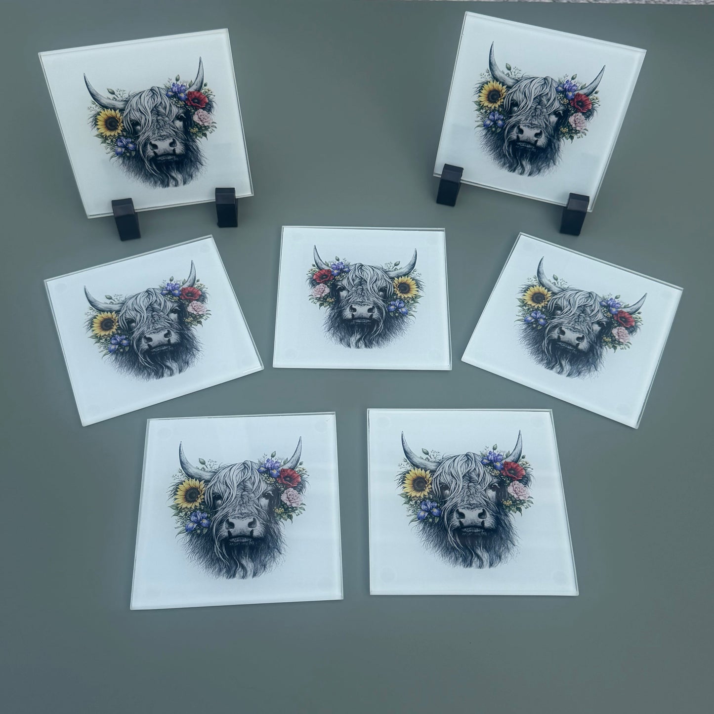 Highland cow glass coaster