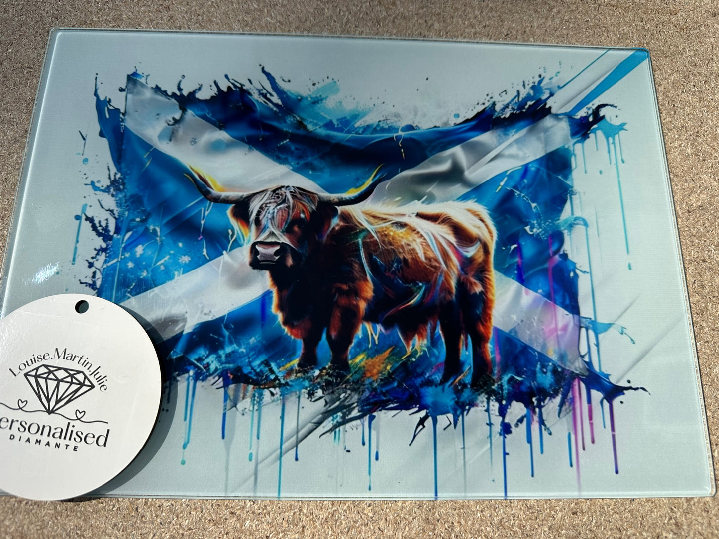 Scottish Highland cow A4 Glass copping board