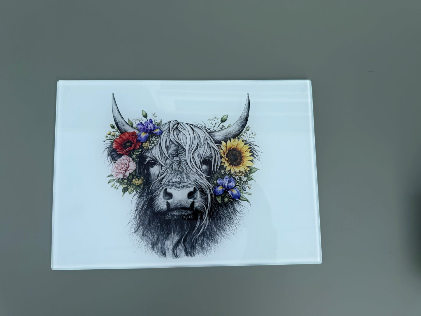 Highland cow glass chopping board A4 or A3 size