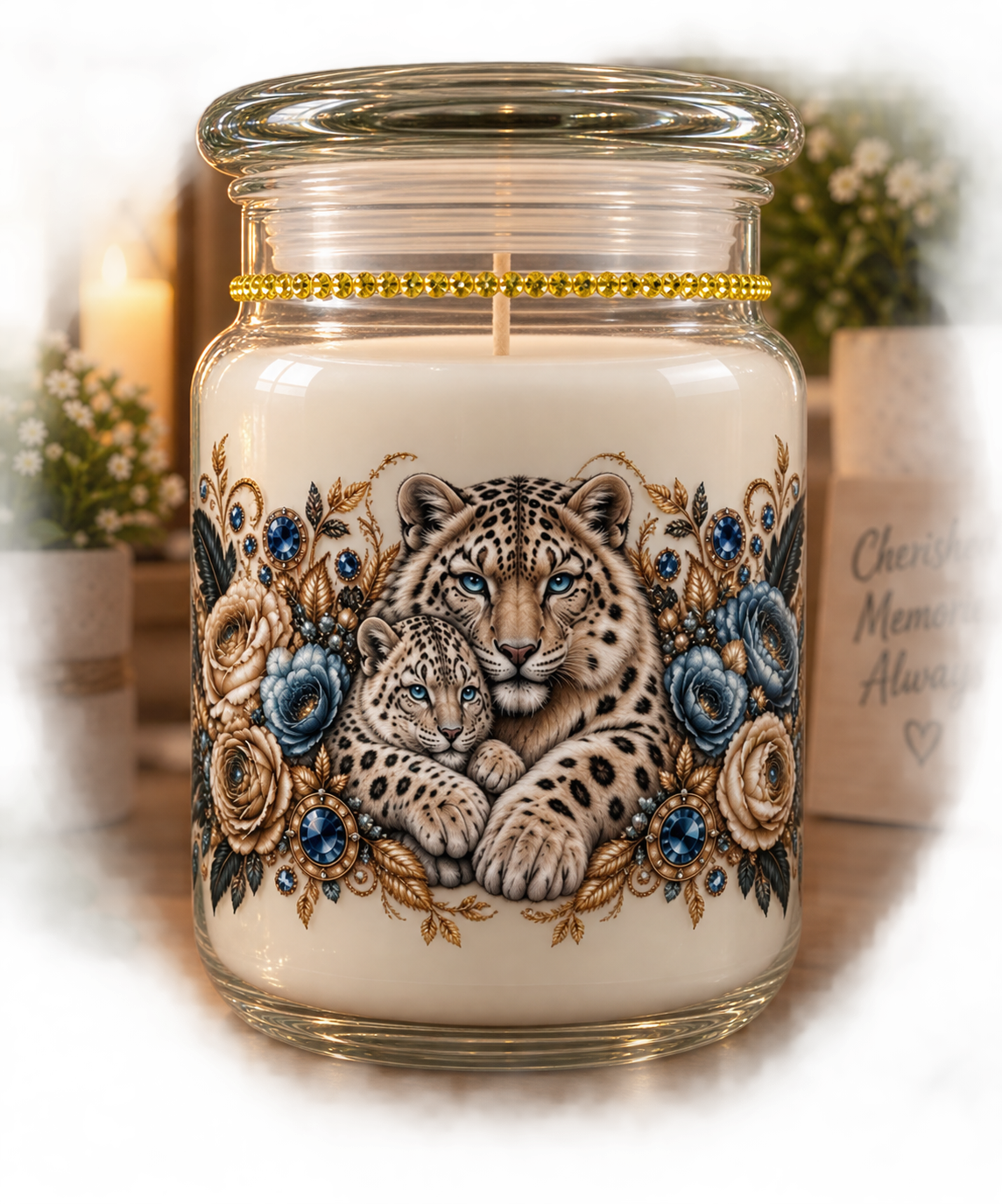 Mother and baby Blue eye leopard  Large Candle