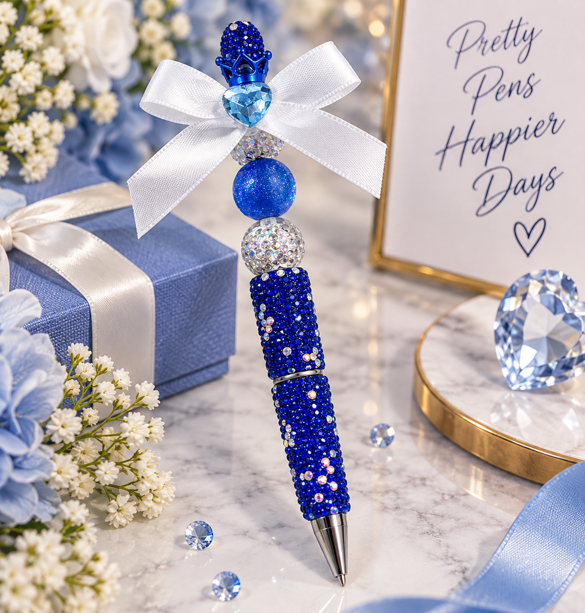 Luxury Blue sparkling bow pen