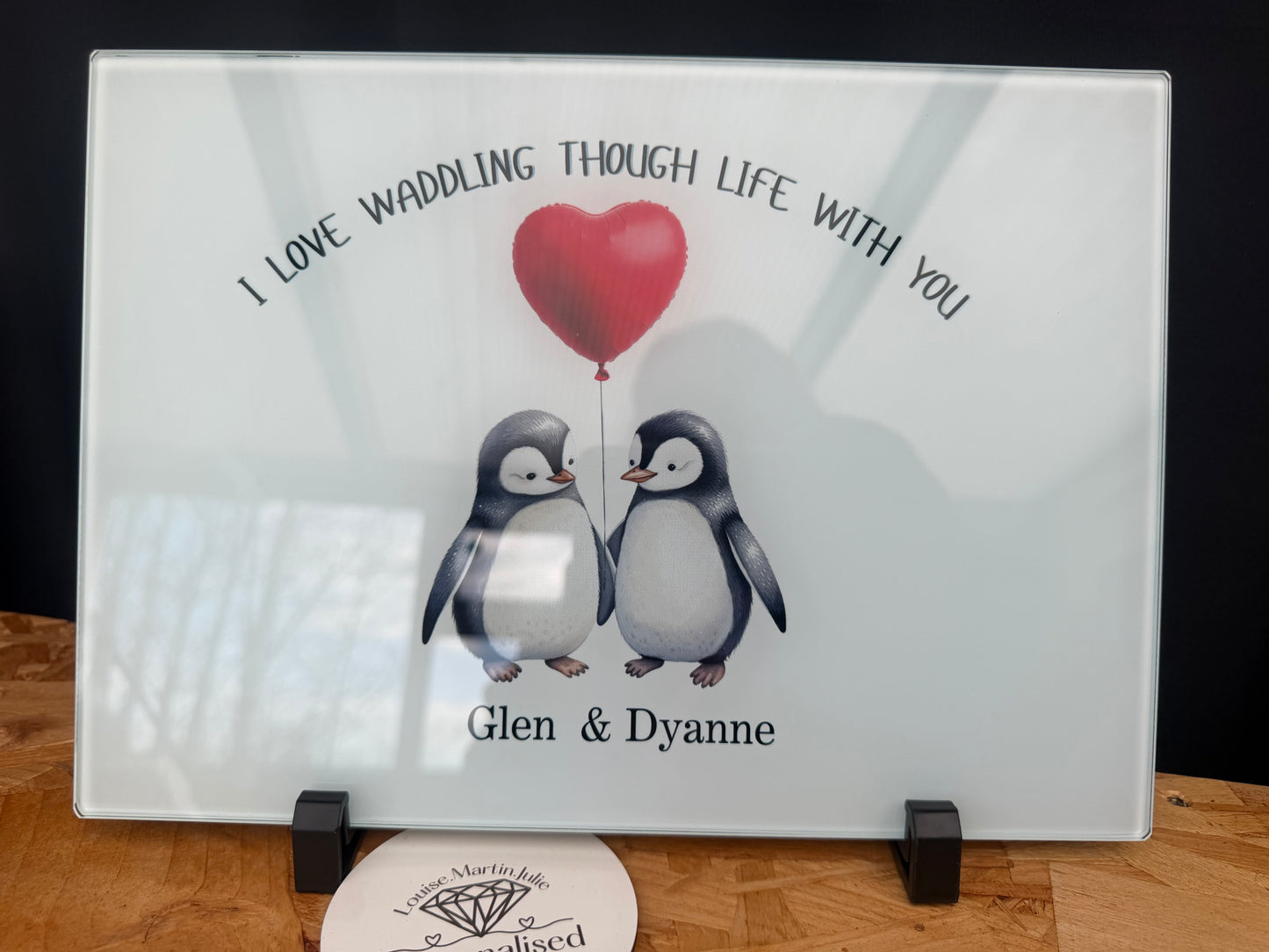 Penguin glass chopping board A4