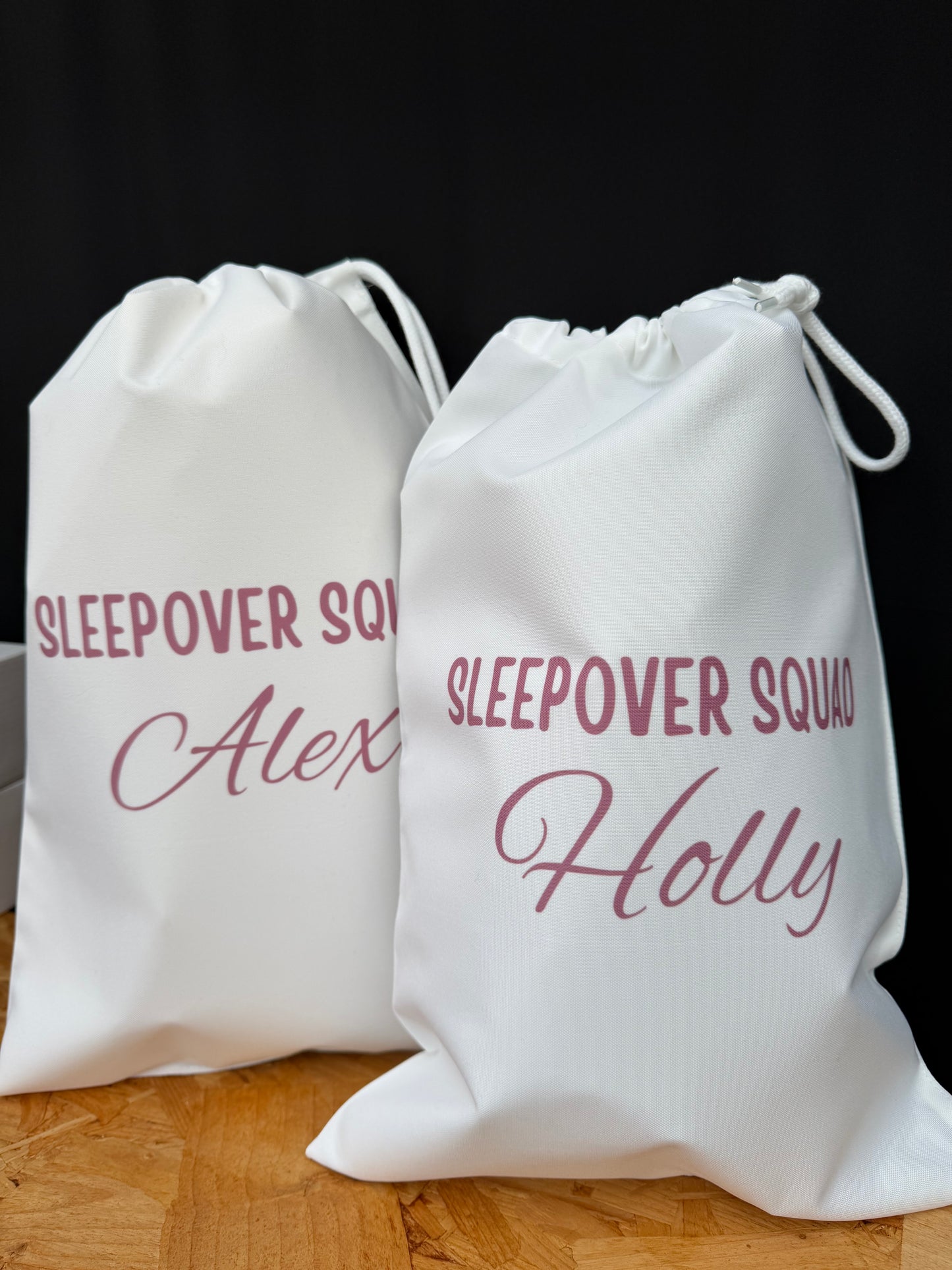 Personalised Sleepover Squad Drawstring Bag: Pamper Party Favour