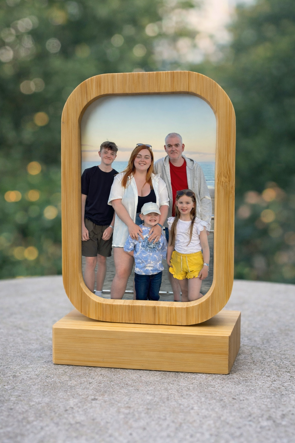 Wooden photo frame display with stand