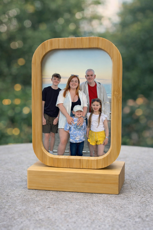Wooden photo frame display with stand