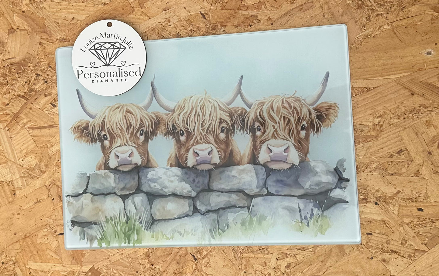 Highland cow glass chopping board  A4 OR A3