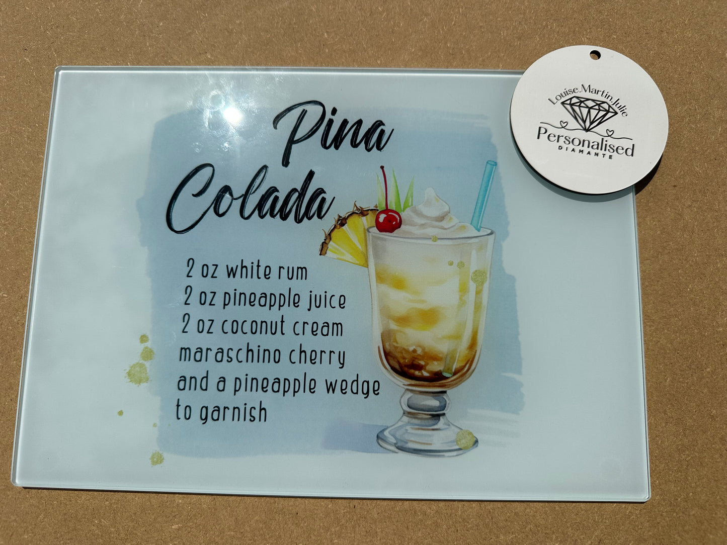 Pina colada Cocktail recipes glass cutting Chopping Board smooth A4