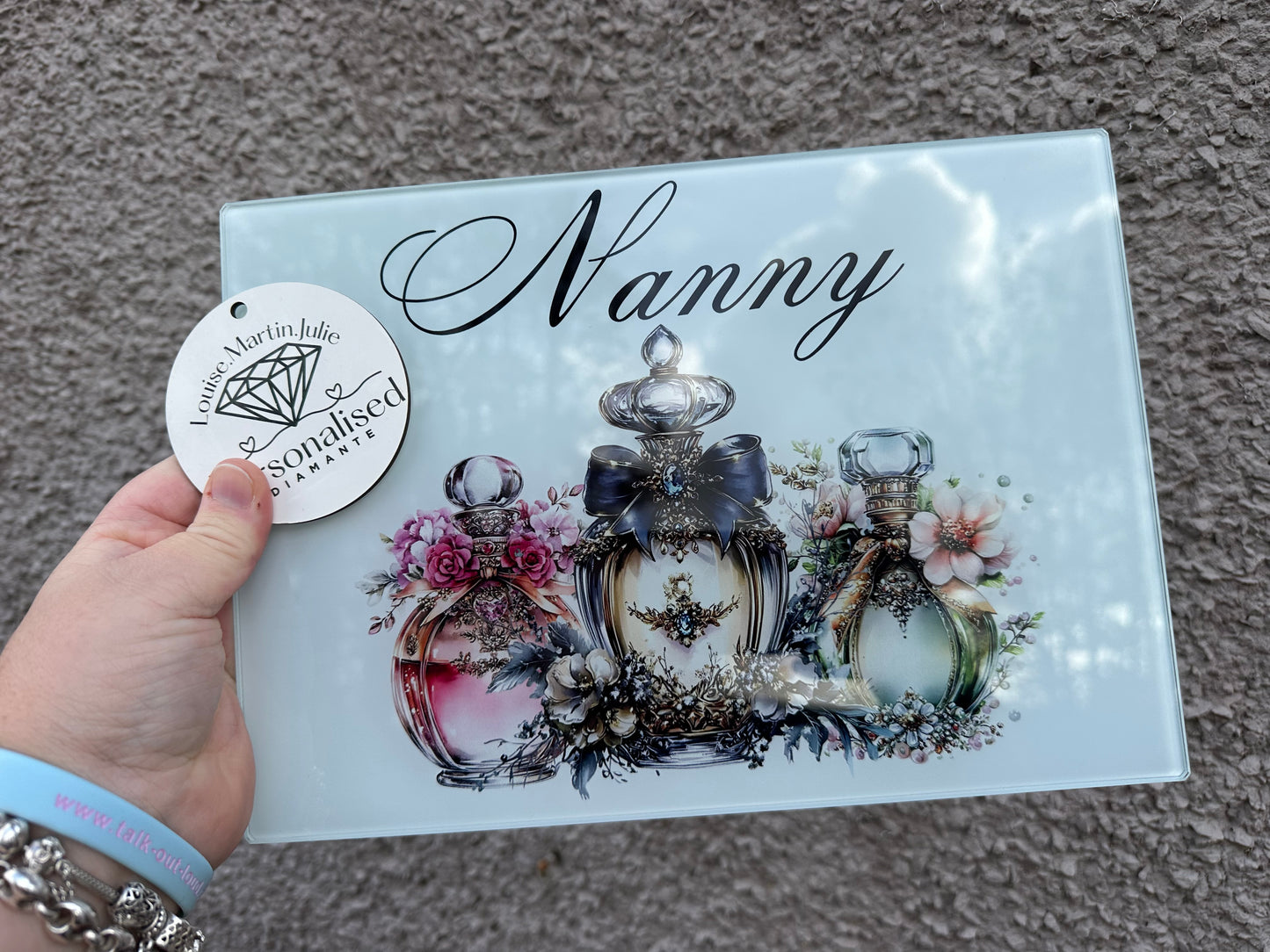 Perfume design glass vanity table board personalised