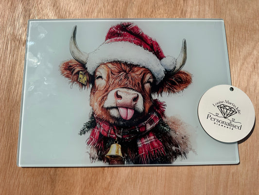 Christmas Highland cow A4 chopping board ￼