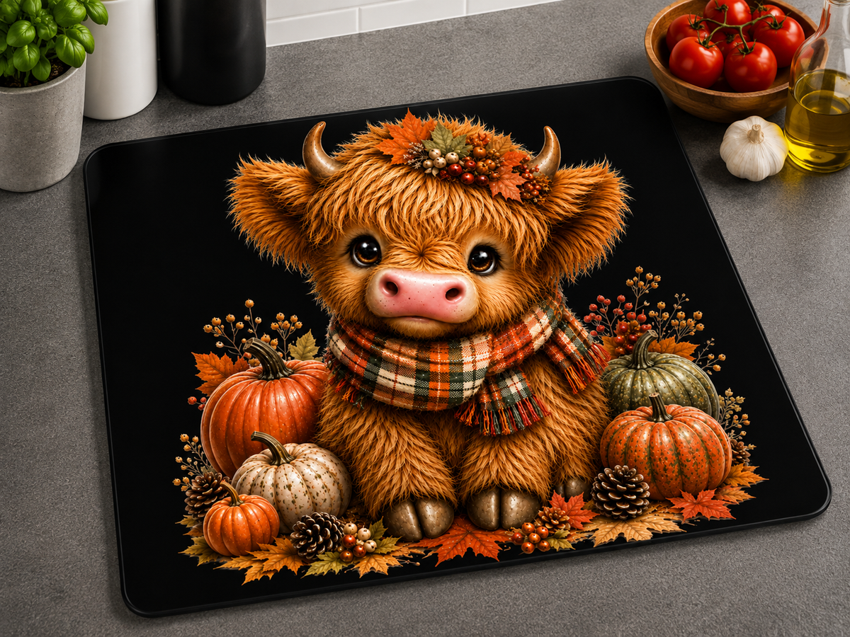Autumn highland cow Glass chopping board