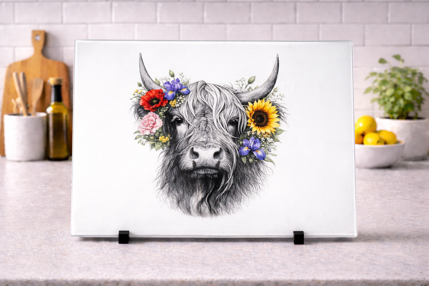 Highland cow glass chopping board A4 or A3 size